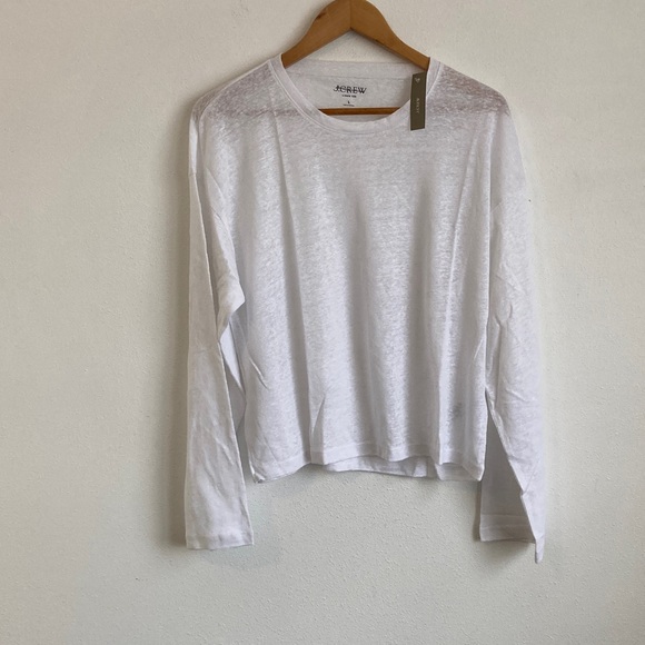 J. Crew New relaxed linen long-sleeve T-shirt Large Classic White Linen Tee - Picture 2 of 7